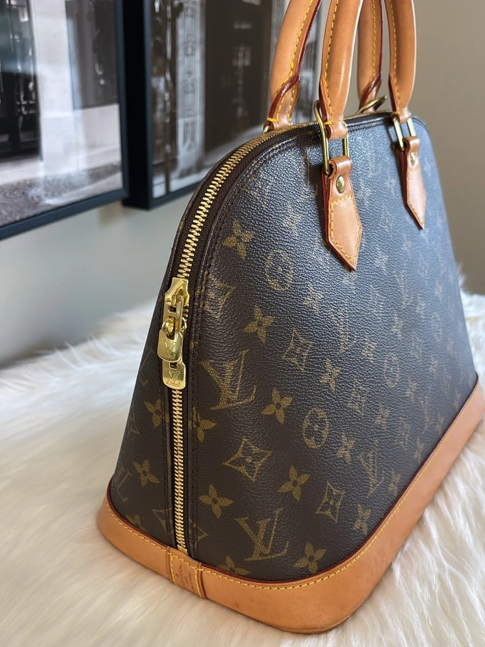 Louis Vuitton Monogram Alma Satchel in Brown and Tan